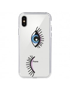 Coque iPhone X et XS Eyes Oeil Yeux Bleus Transparente -...