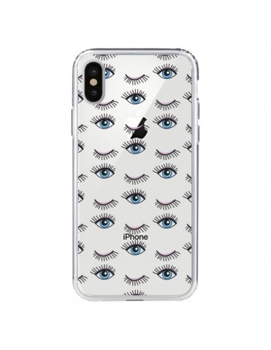 Coque iPhone X et XS Eyes Oeil Yeux Bleus Mosaïque Transparente -  Léa Clément