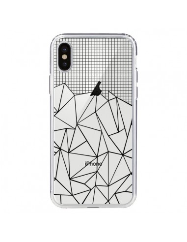 Coque iPhone X et XS Lignes Grille Grid Abstract Noir Transparente - Project M
