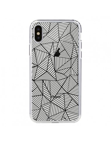Coque iPhone X et XS Lignes Grilles Triangles Full Grid Abstract Noir Transparente - Project M