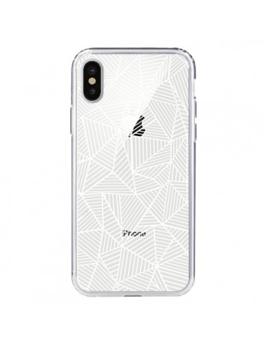 Coque iPhone X et XS Lignes Grilles Triangles Full Grid Abstract Blanc Transparente - Project M