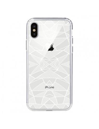 Coque iPhone X et XS Lignes Miroir Grilles Triangles Grid Abstract Blanc Transparente - Project M