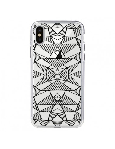 Coque iPhone X et XS Lignes Miroir Grilles Triangles Grid Abstract Noir Transparente - Project M