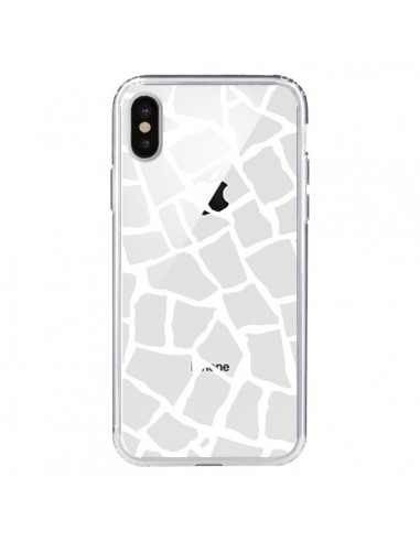 Coque iPhone X et XS Girafe Mosaïque Blanc Transparente - Project M