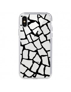 Coque iPhone X et XS Girafe Mosaïque Noir Transparente -...