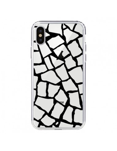 Coque iPhone X et XS Girafe Mosaïque Noir Transparente - Project M