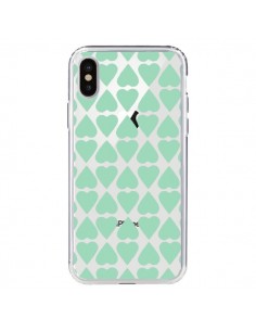 Coque iPhone X et XS Coeurs Heart Mint Bleu Vert...