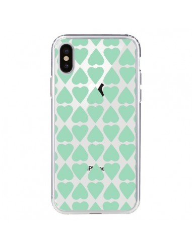 Coque iPhone X et XS Coeurs Heart Mint Bleu Vert Transparente - Project M