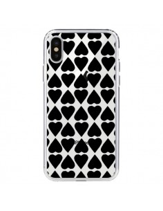 Coque iPhone X et XS Coeurs Heart Noir Transparente -...