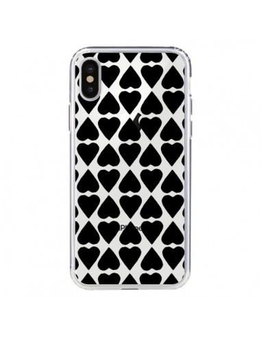 Coque iPhone X et XS Coeurs Heart Noir Transparente - Project M