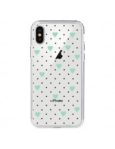 Coque iPhone X et XS Point Coeur Mint Bleu Vert Pin Point...
