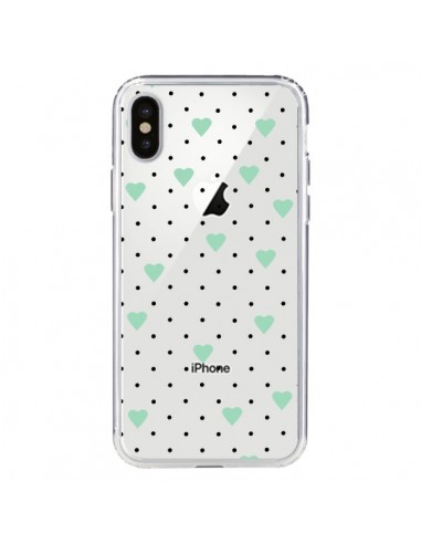 Coque iPhone X et XS Point Coeur Mint Bleu Vert Pin Point Heart Transparente - Project M