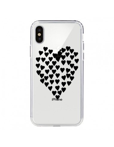 Coque iPhone X et XS Coeurs Heart Love Noir Transparente - Project M