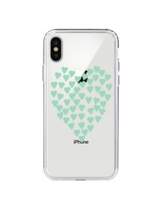 Coque iPhone X et XS Coeurs Heart Love Mint Bleu Vert...
