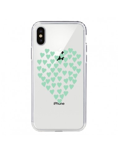 Coque iPhone X et XS Coeurs Heart Love Mint Bleu Vert Transparente - Project M