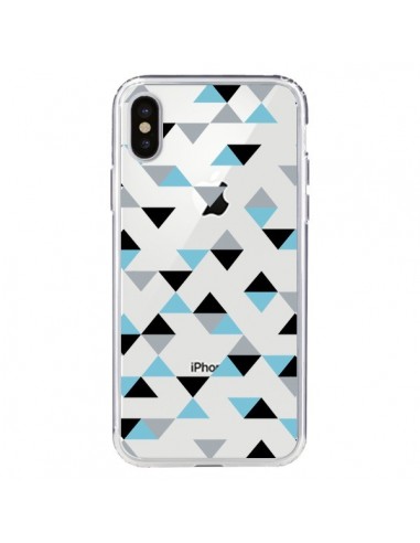 Coque iPhone X et XS Triangles Ice Blue Bleu Noir Transparente - Project M
