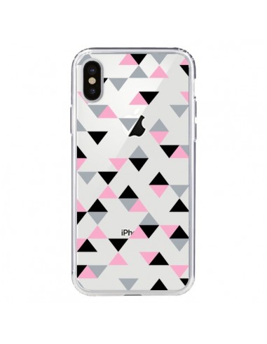 Coque iPhone X et XS Triangles Pink Rose Noir Transparente - Project M