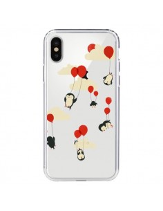 Coque iPhone X et XS Pingouin Ciel Ballons Transparente -...