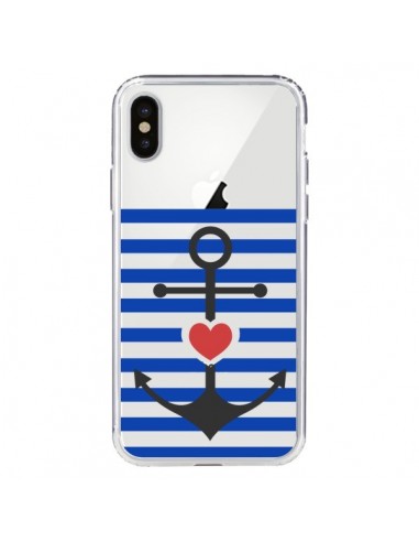 Coque iPhone X et XS Mariniere Ancre Marin Coeur Transparente - Jonathan Perez