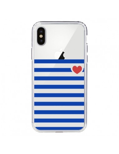 Coque iPhone X et XS Mariniere Coeur Love Transparente - Jonathan Perez