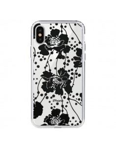 Coque iPhone X et XS Fleurs Noirs Flower Transparente -...