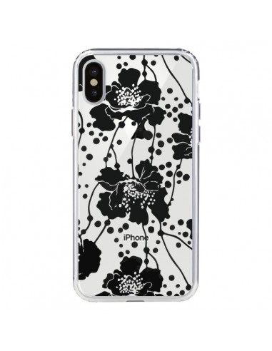 Coque iPhone X et XS Fleurs Noirs Flower Transparente - Dricia Do