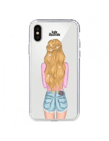 Coque iPhone X et XS Blonde Don't Care Transparente - kateillustrate