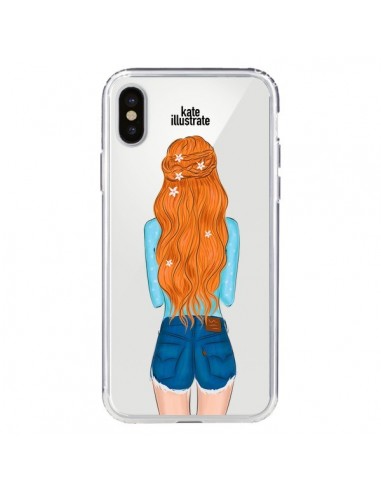 Coque iPhone X et XS Red Hair Don't Care Rousse Transparente - kateillustrate