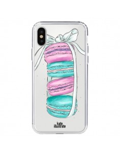 Coque iPhone X et XS Macarons Pink Mint Rose Transparente...
