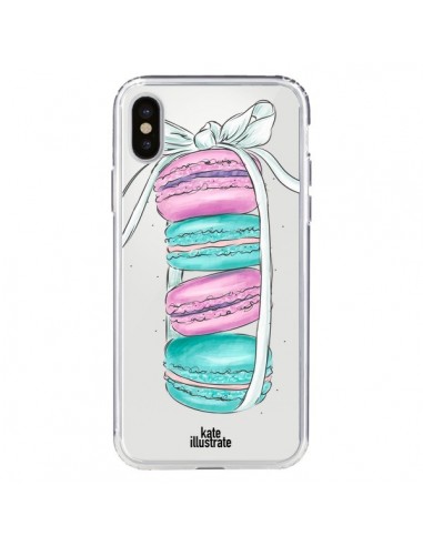 Coque iPhone X et XS Macarons Pink Mint Rose Transparente - kateillustrate