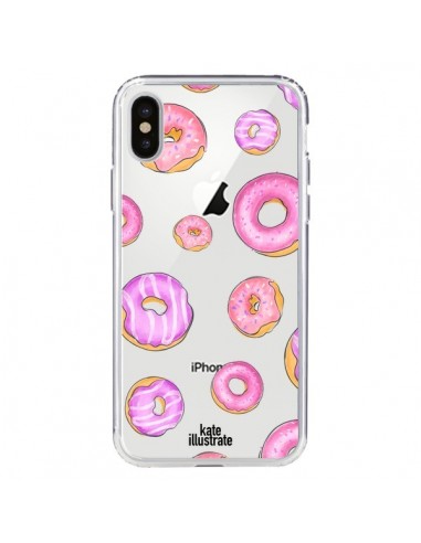 Coque iPhone X et XS Pink Donuts Rose Transparente - kateillustrate