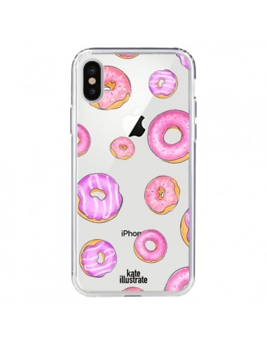 Coque iPhone X et XS Pink Donuts Rose Transparente - kateillustrate