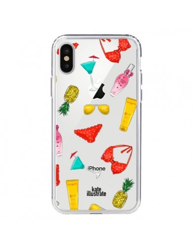 Coque iPhone X et XS Summer Essentials Ete Essentiel Transparente - kateillustrate