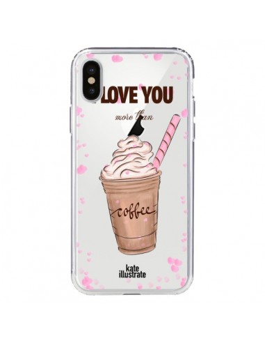Coque iPhone X et XS I love you More Than Coffee Glace Amour Transparente - kateillustrate