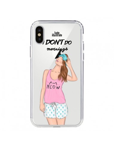 Coque iPhone X et XS I Don't Do Mornings Matin Transparente - kateillustrate