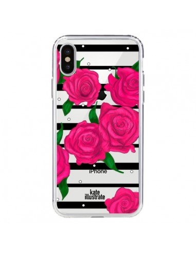 Coque iPhone X et XS Roses Rose Fleurs Flowers Transparente - kateillustrate