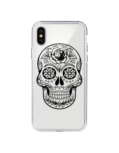 Coque iPhone X et XS Tête de Mort Mexicaine Noir Transparente - Laetitia