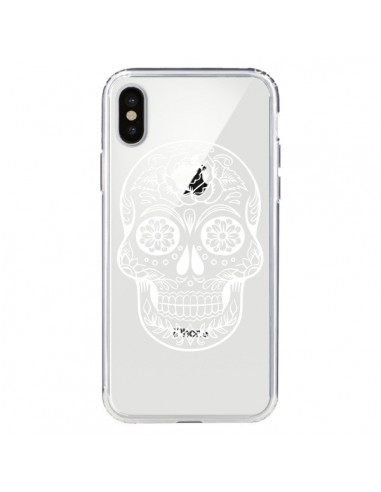 Coque iPhone X et XS Tête de Mort Mexicaine Blanche Transparente - Laetitia