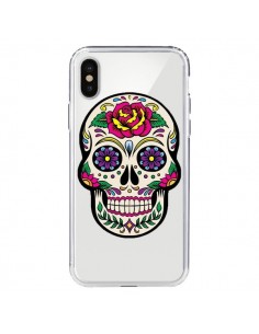 Coque iPhone X et XS Tête de Mort Mexicaine Fleurs...