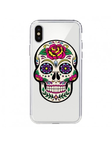 Coque iPhone X et XS Tête de Mort Mexicaine Fleurs Transparente - Laetitia