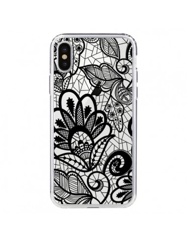 Coque iPhone X et XS Lace Fleur Flower Noir Transparente - Petit Griffin