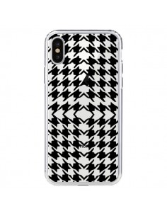 Coque iPhone X et XS Vichy Carre Noir Transparente -...