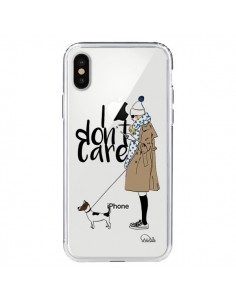 Coque iPhone X et XS I don't care Fille Chien...