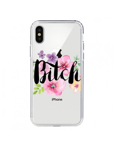 Coque iPhone X et XS Bitch Flower Fleur Transparente - Maryline Cazenave