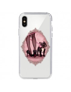 Coque iPhone X et XS Lady Jambes Chien Bulldog Dog Rose...