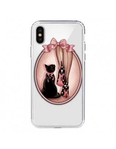 Coque iPhone X et XS Lady Chat Noeud Papillon Pois Chaussures Transparente - Maryline Cazenave