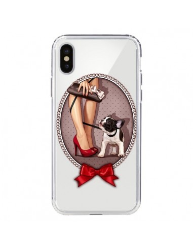 Coque iPhone X et XS Lady Jambes Chien Bulldog Dog Pois Noeud Papillon Transparente - Maryline Cazenave