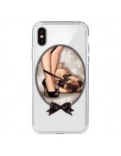 Coque iPhone X et XS Lady Jambes Chien Bulldog Dog Noeud...
