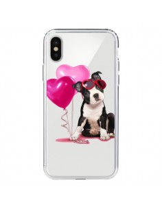Coque iPhone X et XS Chien Dog Ballon Lunettes Coeur Rose...