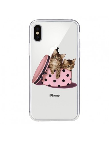 Coque iPhone X et XS Chaton Chat Kitten Boite Pois Transparente - Maryline Cazenave